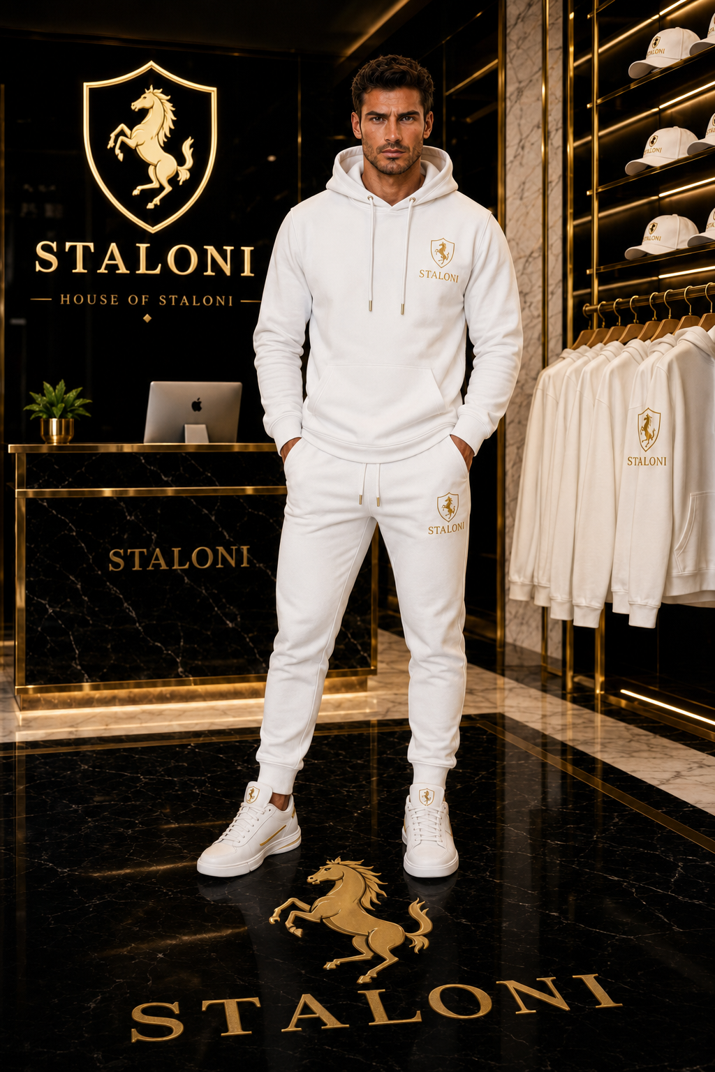 STALONI White & Gold Signature Track Pants