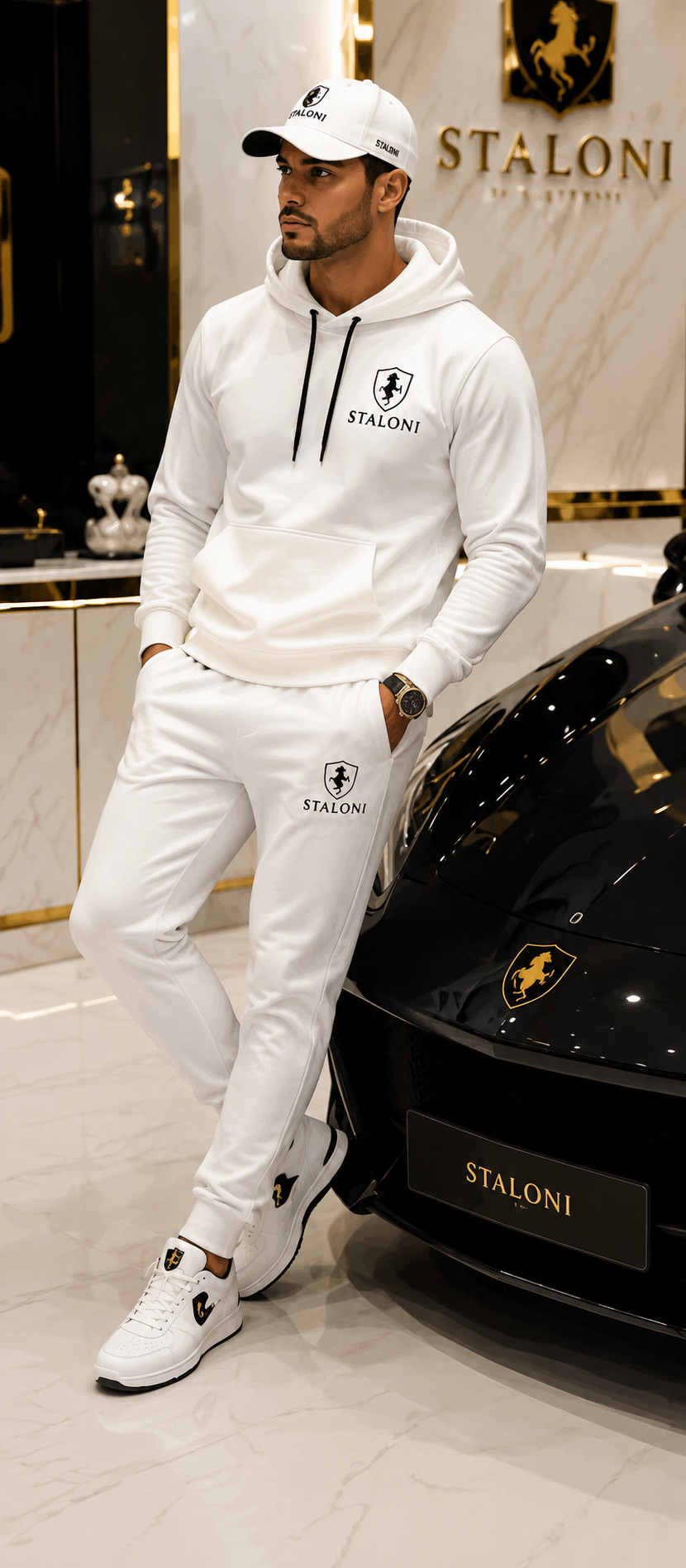 White & Black Hoodie + Relaxed-Fit Pants Set M