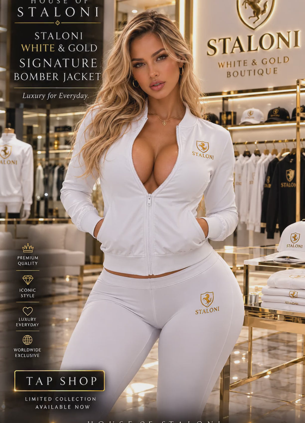 STALONI White & Gold Bomber Jacket & Leggings Bundle