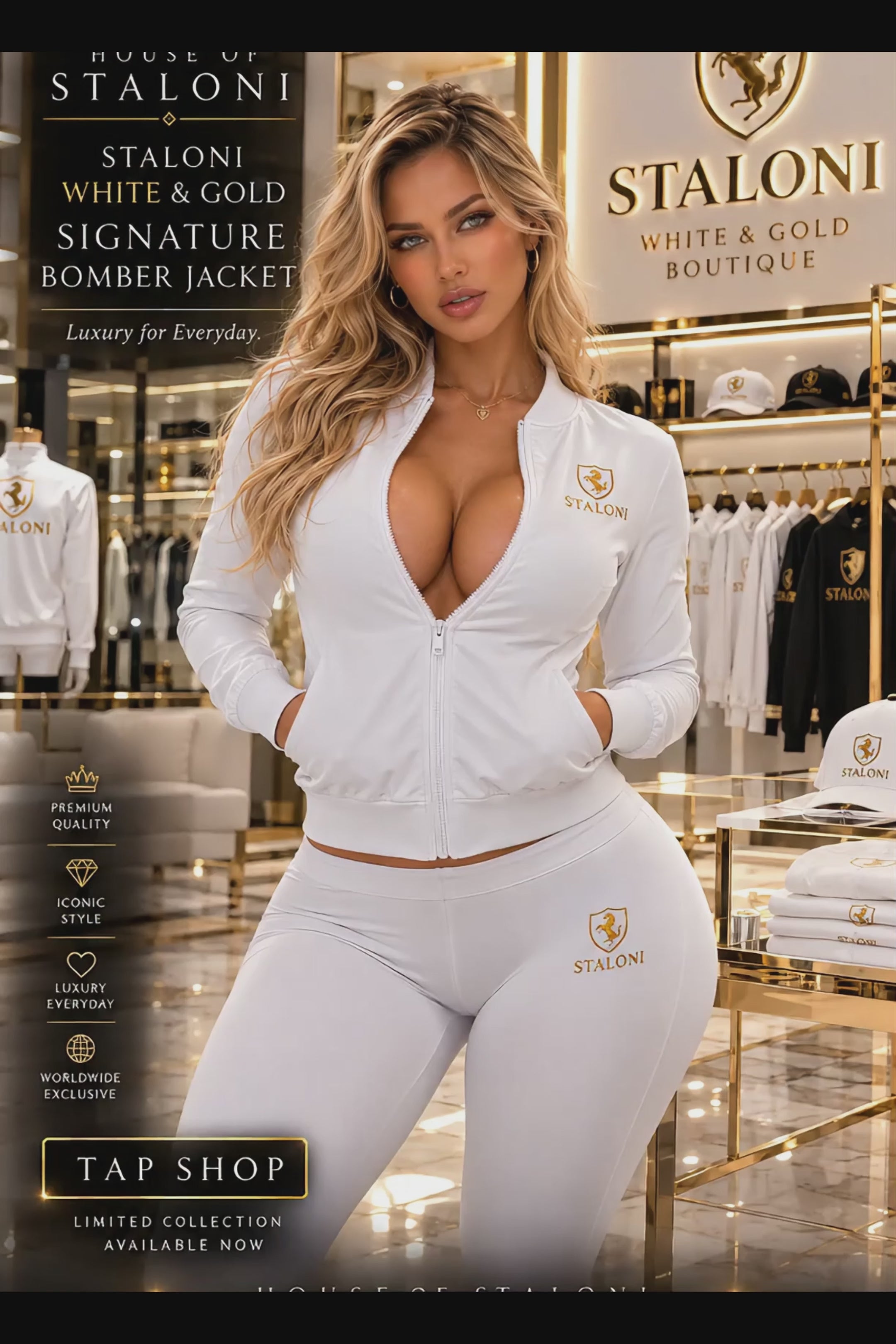 STALONI White & Gold Signature Bomber Jacket
