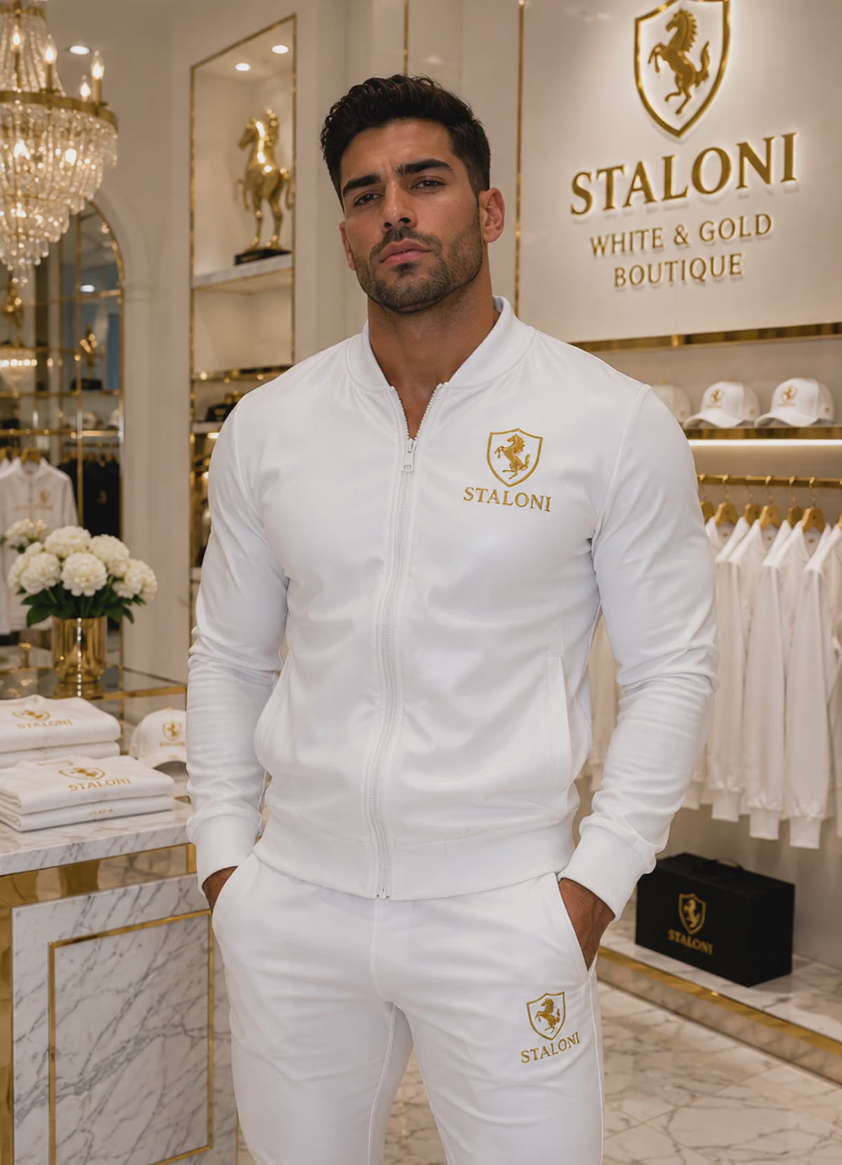 White & Gold Bomber Jacket M