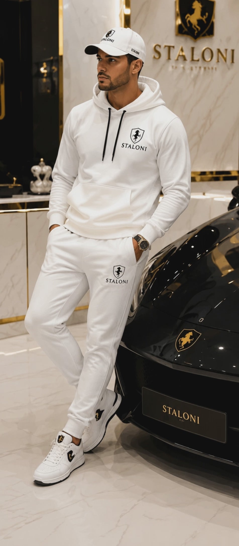 White & Black Hoodie + Relaxed-Fit Pants Set M