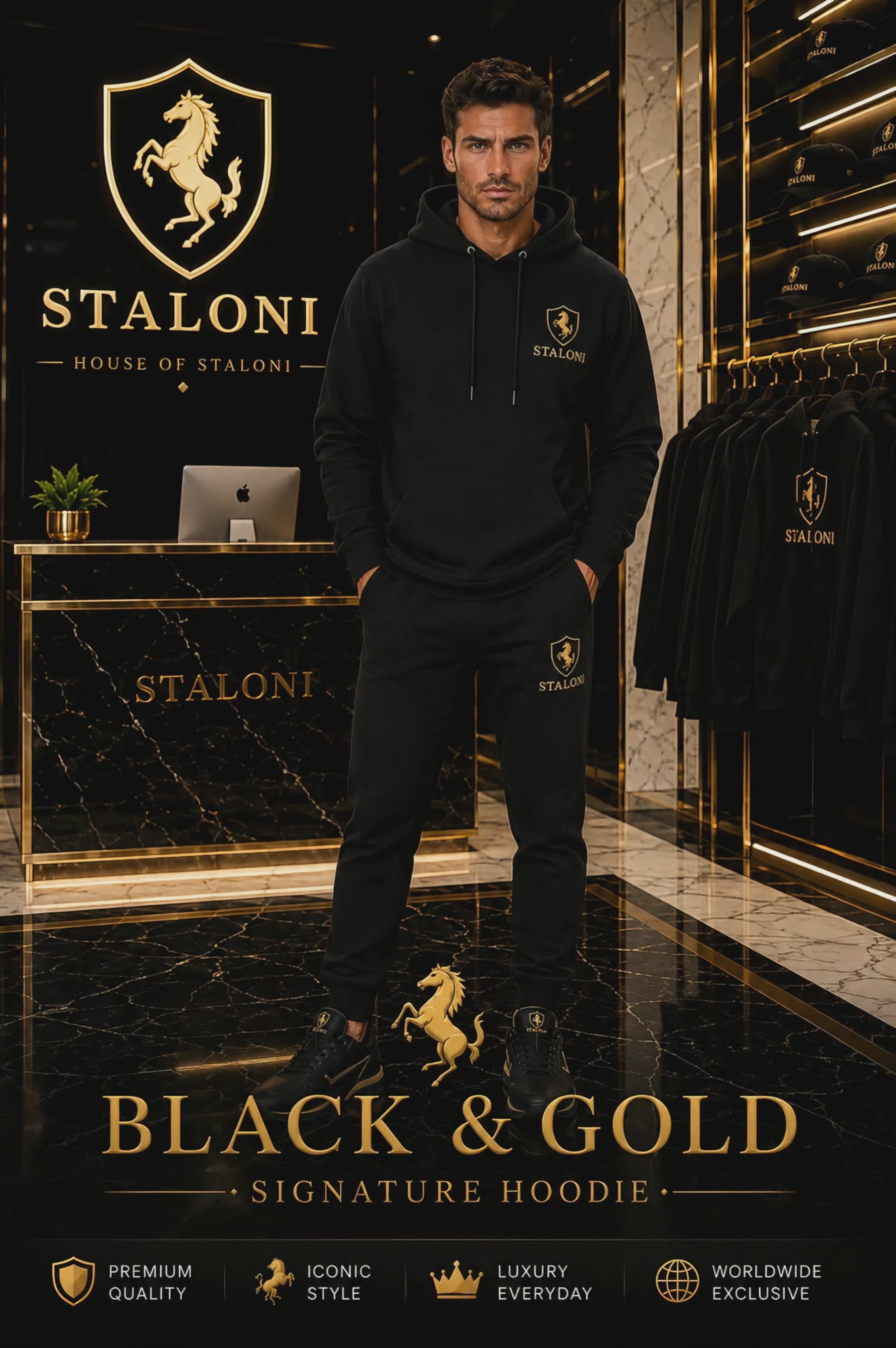 STALONI Black & Gold Signature Hoodie