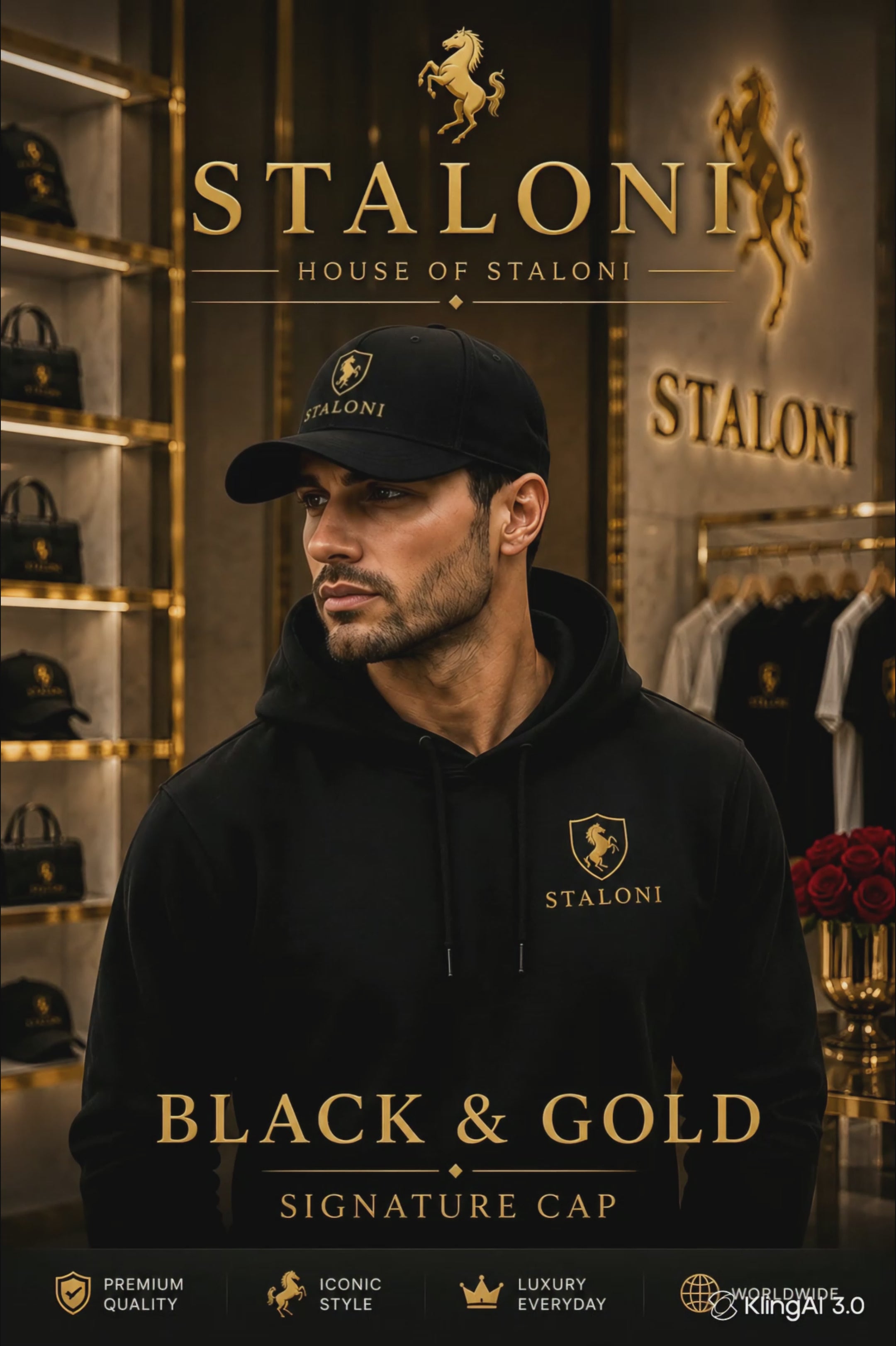 STALONI Black & Gold Signature Cap