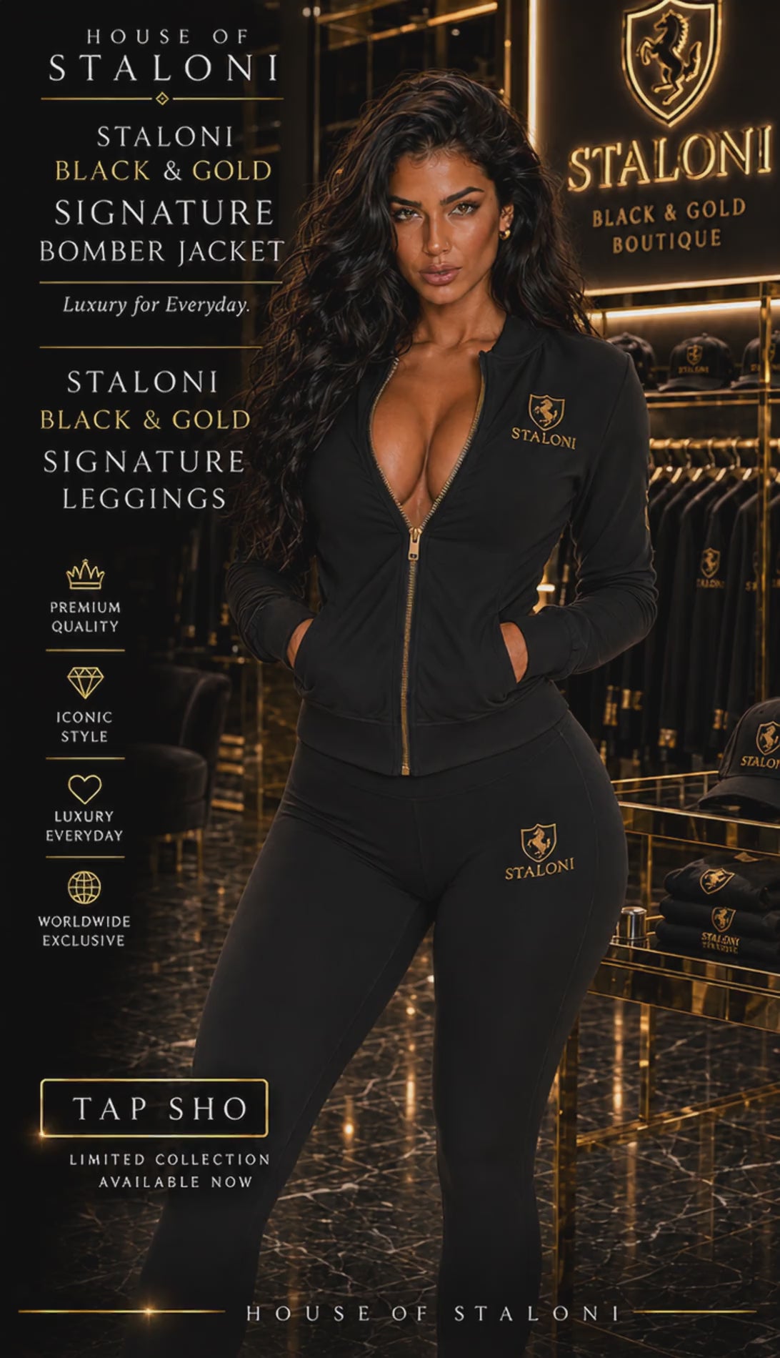 STALONI Black & Gold Bomber Jacket & Leggings Bundle