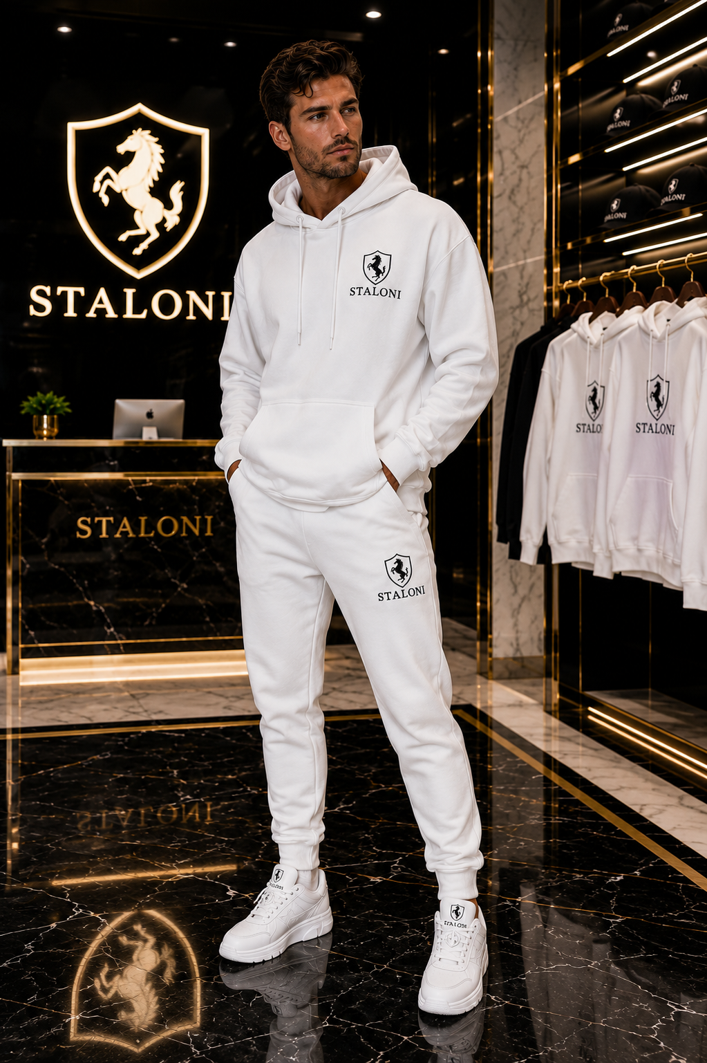 White & Black Hoodie + Relaxed-Fit Pants Set M
