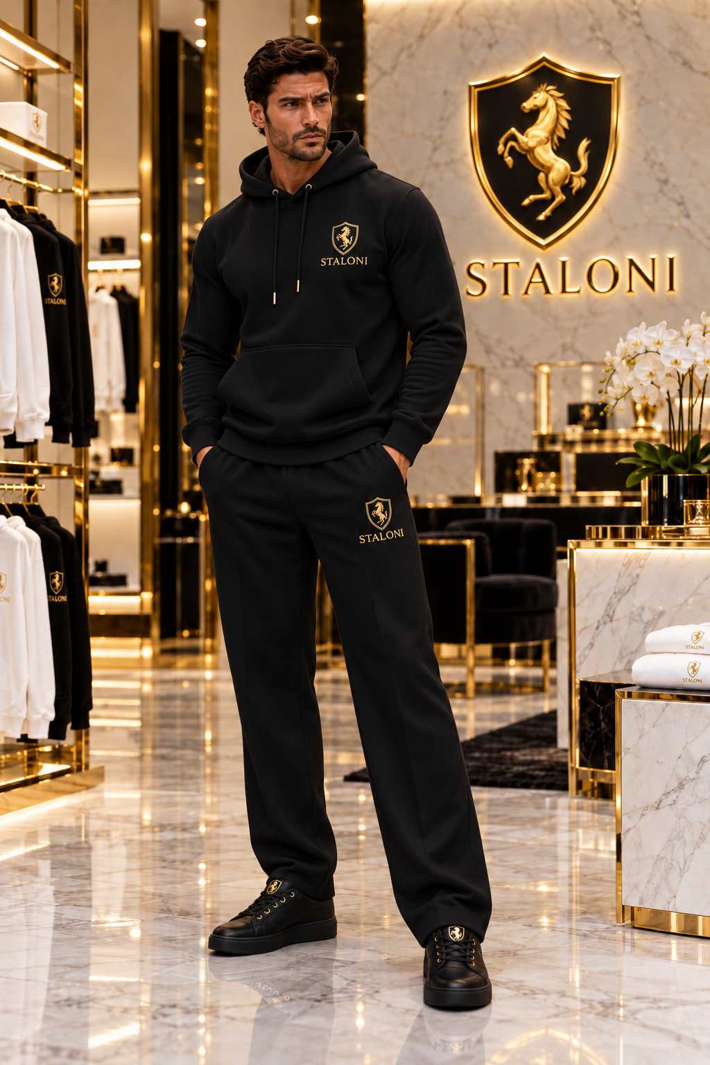 Black & Gold Hoodie + Relaxed-Fit Pants Set M