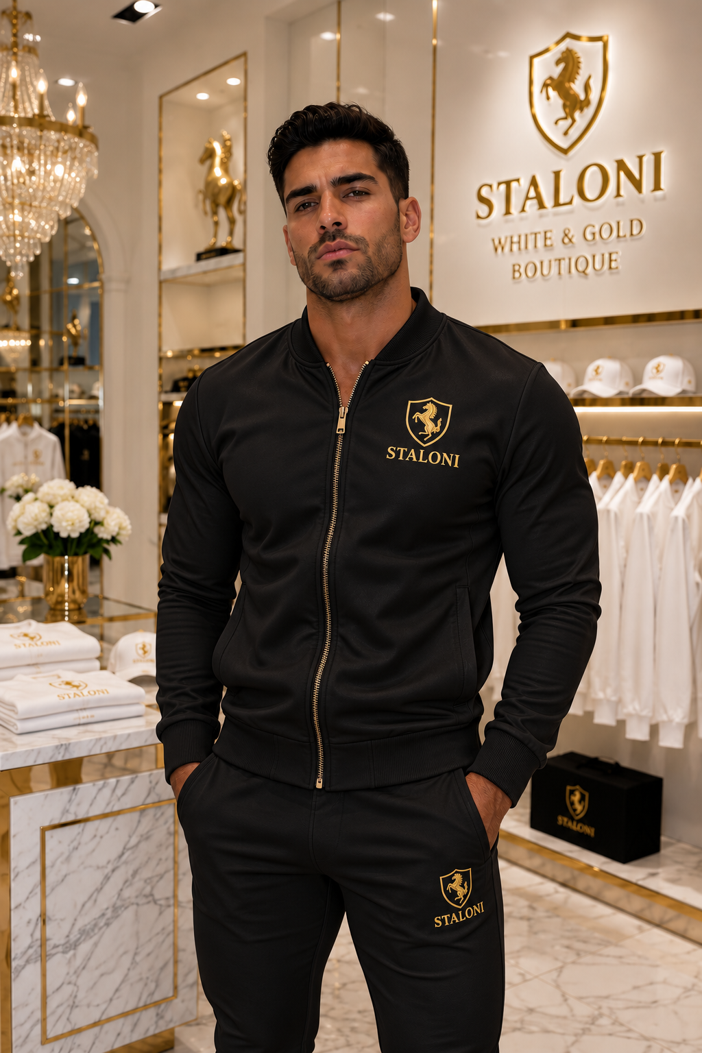 Black & Gold Bomber Jacket M