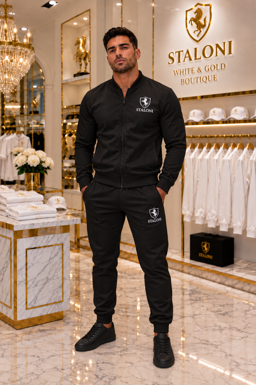 Black & White Bomber Jacket + Track Pants Set M