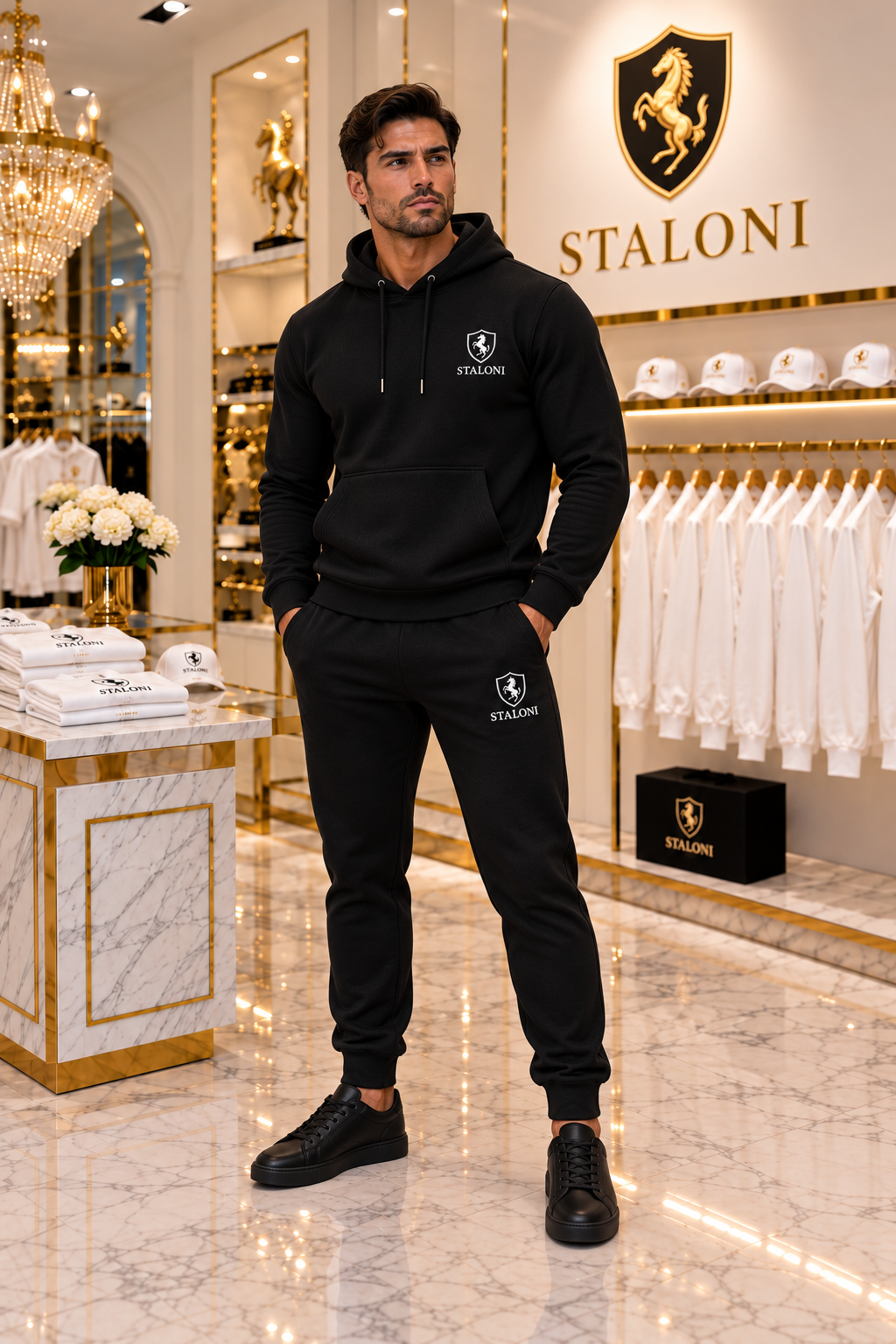 Black & White Hoodie + Track Pants Set M