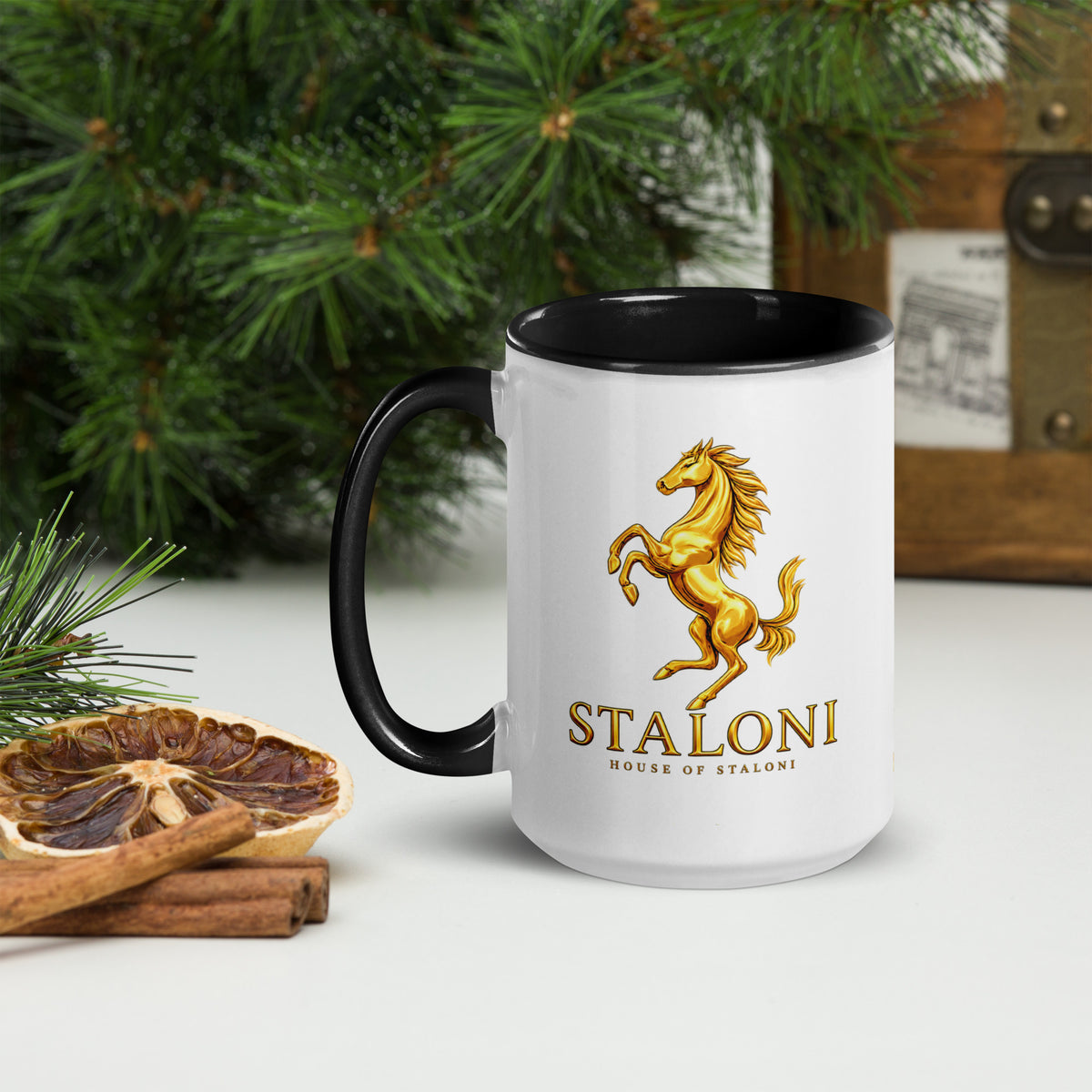 Gold Emblem Mug — Black Accent